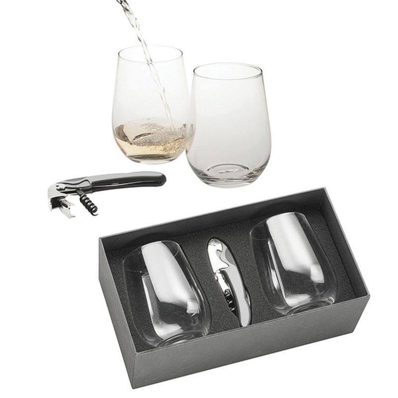 Two Stemless Wine Glasses with Waiters Friend